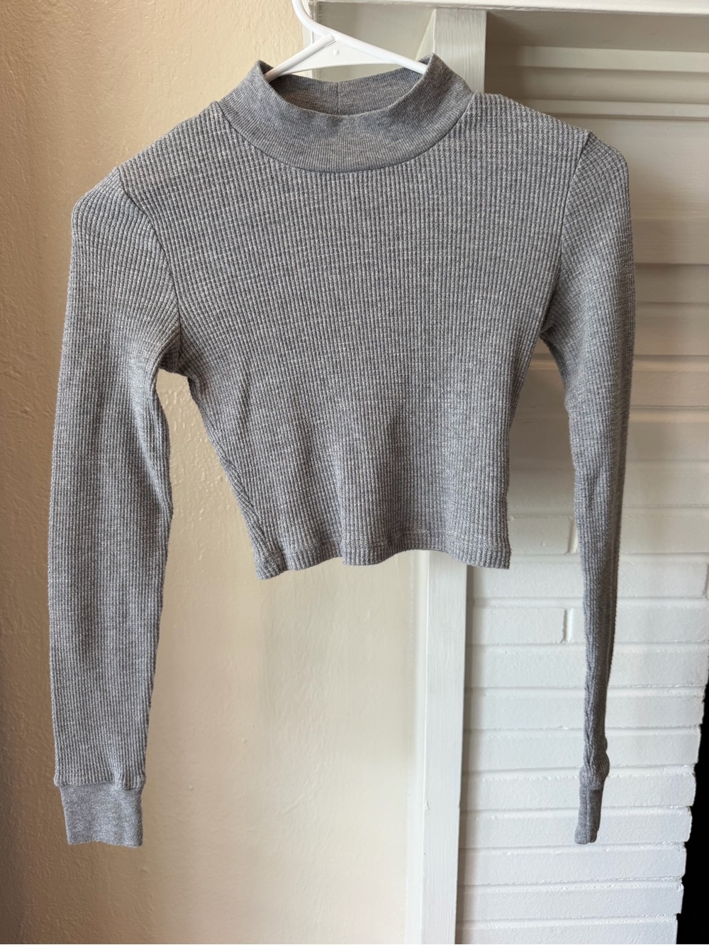 Tna Gray Waffle Knit Cropped Mock Neck Long Sleeve Top XXS